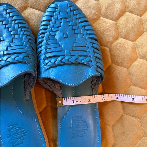 Blue Woven Leather Slip-On Huarache Mules - Picture 6 of 7